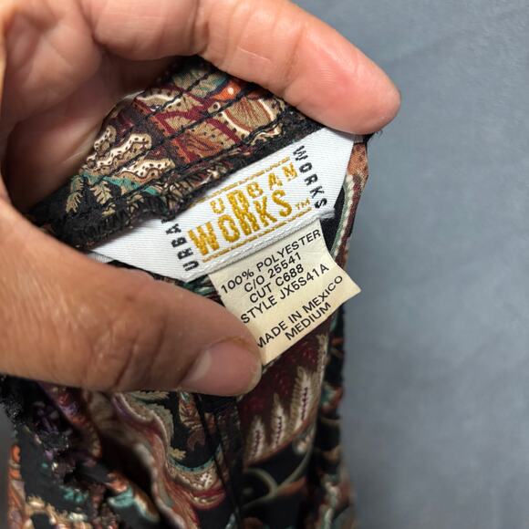 Vintage Urban Works Midi Skirt Damask Peacock Feathers Floral Boho Flowy Cottage - Picture 2 of 10